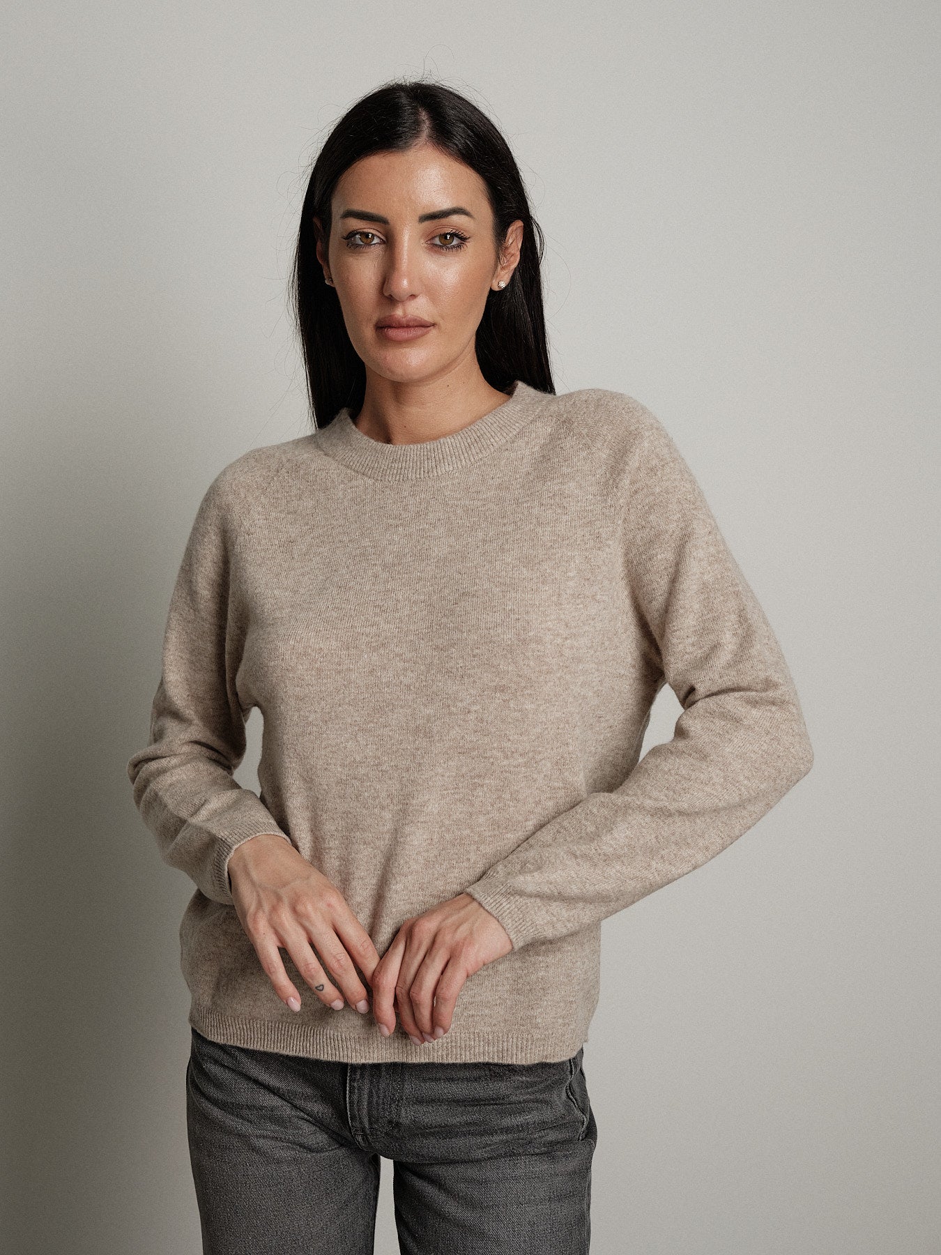 Pullover girocollo pura lana - Beige