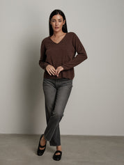 Pullover scollo V pura lana - moro