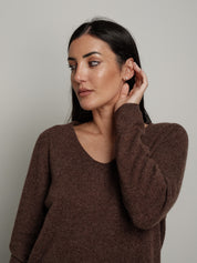 Pullover scollo V pura lana - moro
