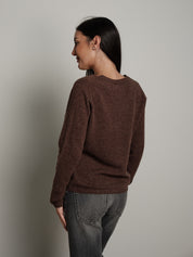 Pullover scollo V pura lana - moro