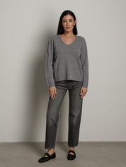 Pullover scollo V pura lana - Grigio