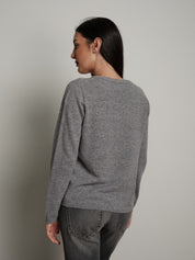 Pullover scollo V pura lana - Grigio