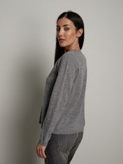 Pullover scollo V pura lana - Grigio