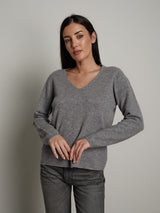 Pullover scollo V pura lana - Grigio