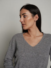 Pullover scollo V pura lana - Grigio