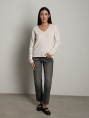 Pullover scollo V pura lana - Panna