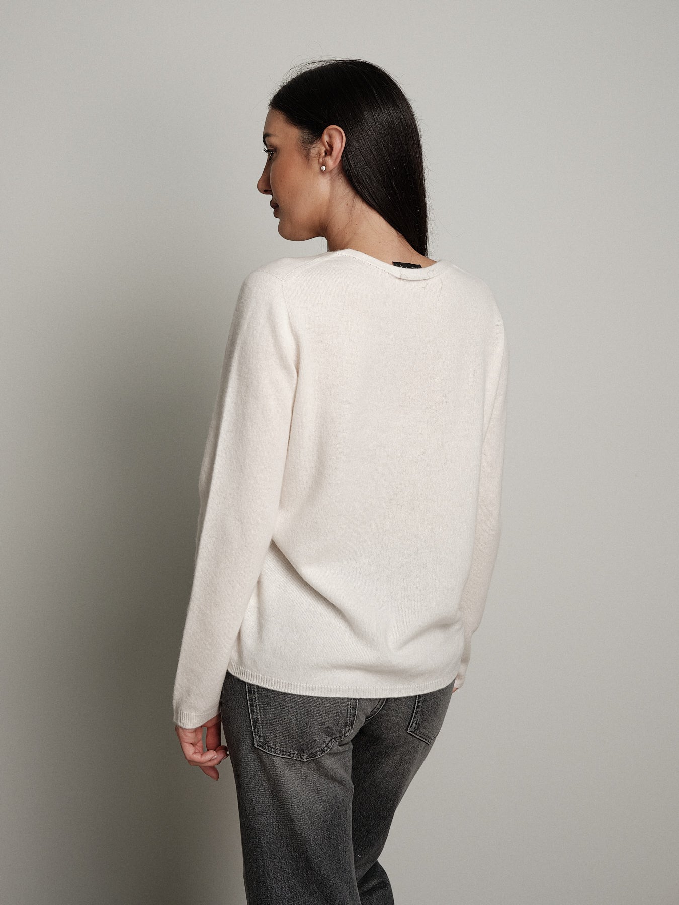 Pullover scollo V pura lana - Panna