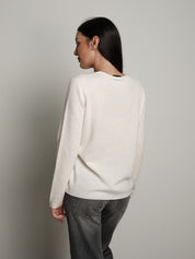 Pullover scollo V pura lana - Panna