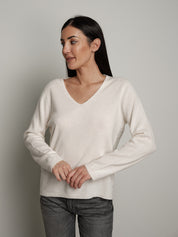 Pullover scollo V pura lana - Panna