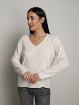 Pullover scollo V pura lana - Panna