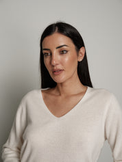 Pullover scollo V pura lana - Panna