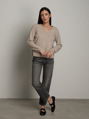 Pullover scollo V pura lana - Beige