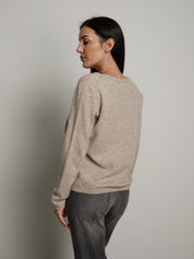 Pullover scollo V pura lana - Beige