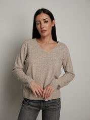 Pullover scollo V pura lana - Beige