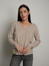 Pullover scollo V pura lana - Beige