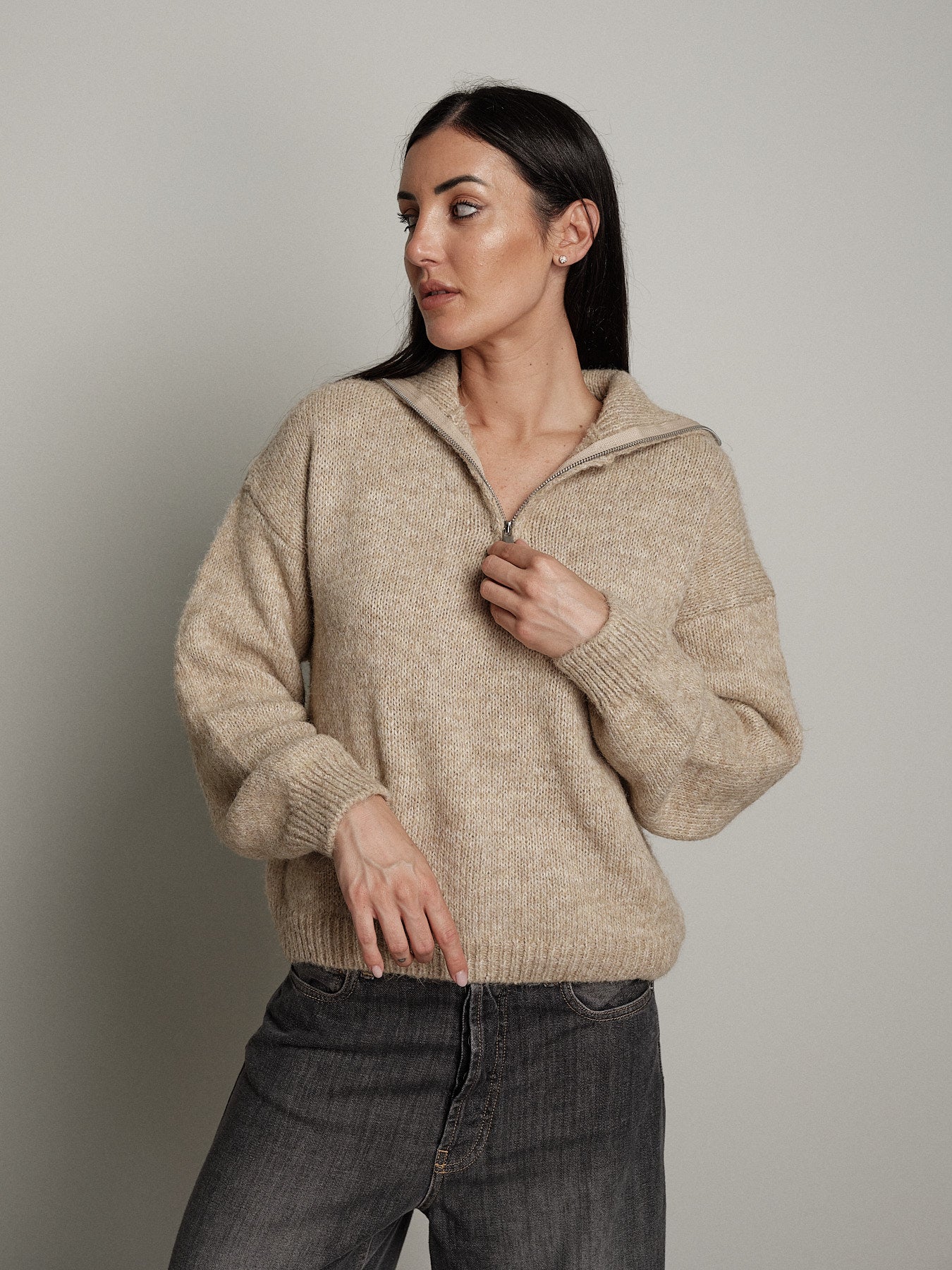 dolcevita mezza zip - Beige