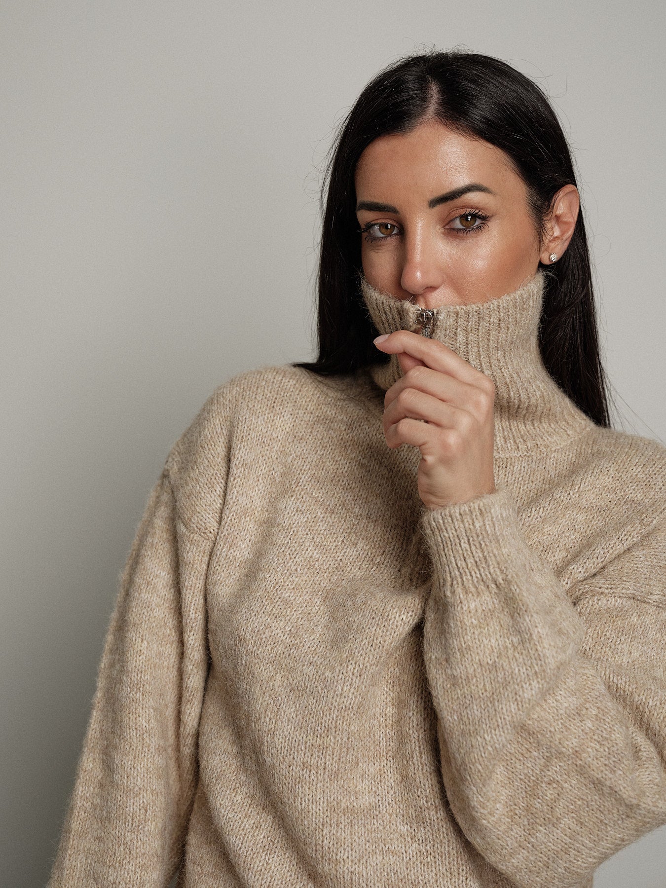 dolcevita mezza zip - Beige