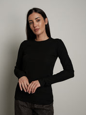 Maglia costina manica lunga manicotto - Nero