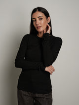 Maglia costina manica lunga manicotto - Nero