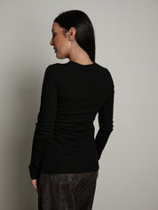 Maglia costina manica lunga manicotto - Nero