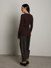Maglia costina manica lunga manicotto - Cioccolato