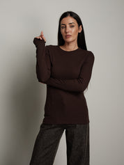 Maglia costina manica lunga manicotto - Cioccolato