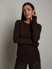 Maglia costina manica lunga manicotto - Cioccolato