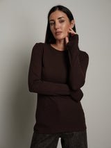 Maglia costina manica lunga manicotto - Cioccolato
