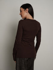 Maglia costina manica lunga manicotto - Cioccolato
