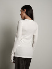 Maglia costina manica lunga manicotto - Panna