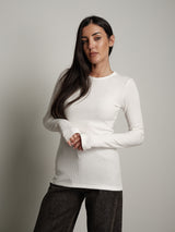 Maglia costina manica lunga manicotto - Panna