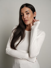 Maglia costina manica lunga manicotto - Panna