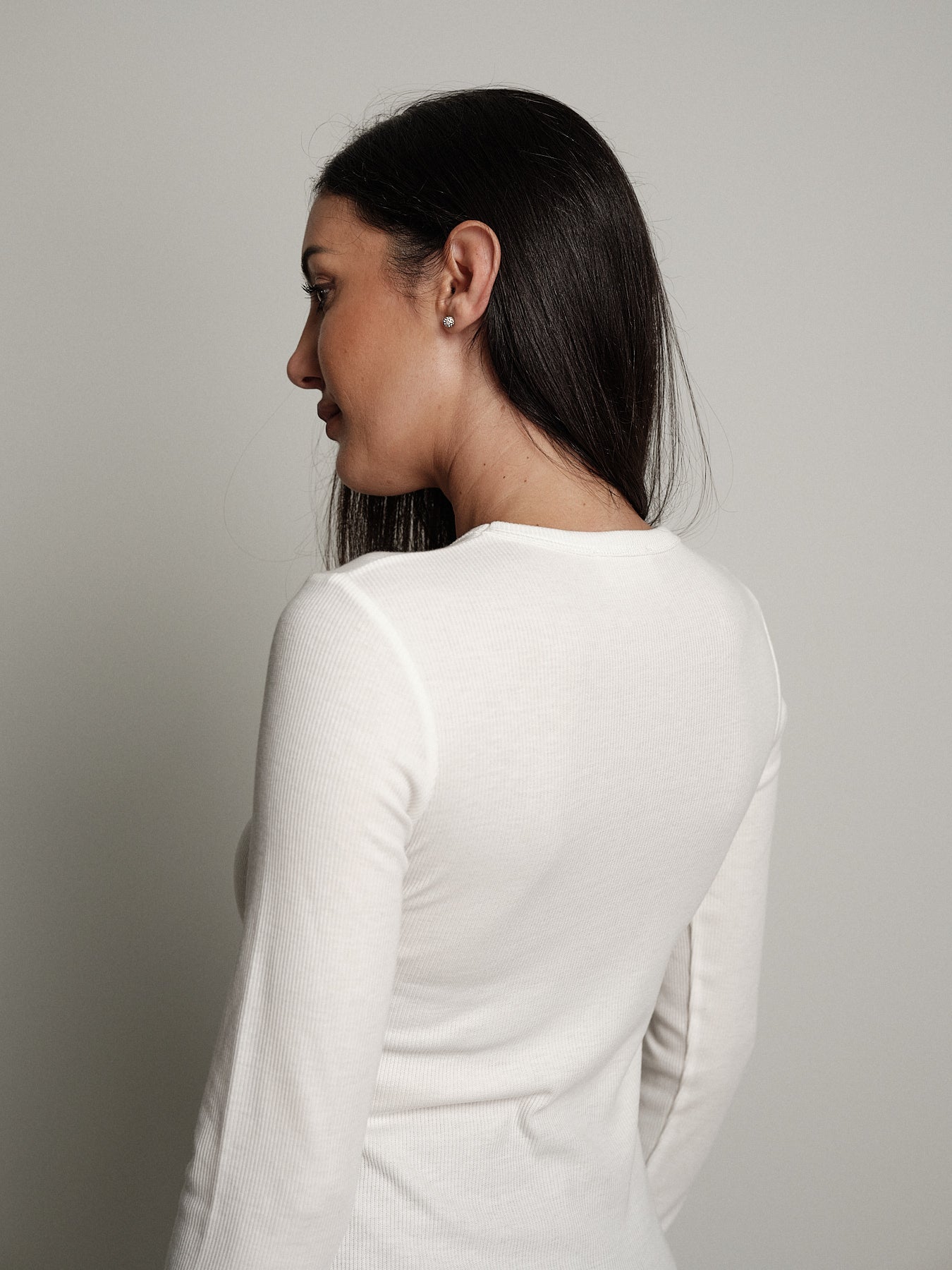 Maglia costina manica lunga manicotto - Panna