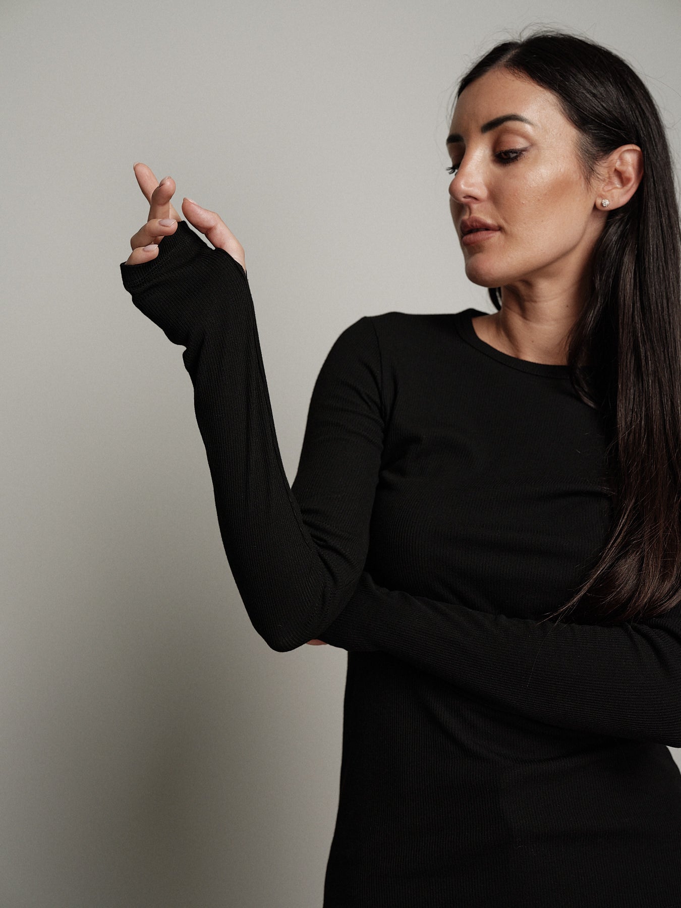 Maglia costina manica lunga manicotto - Antracite