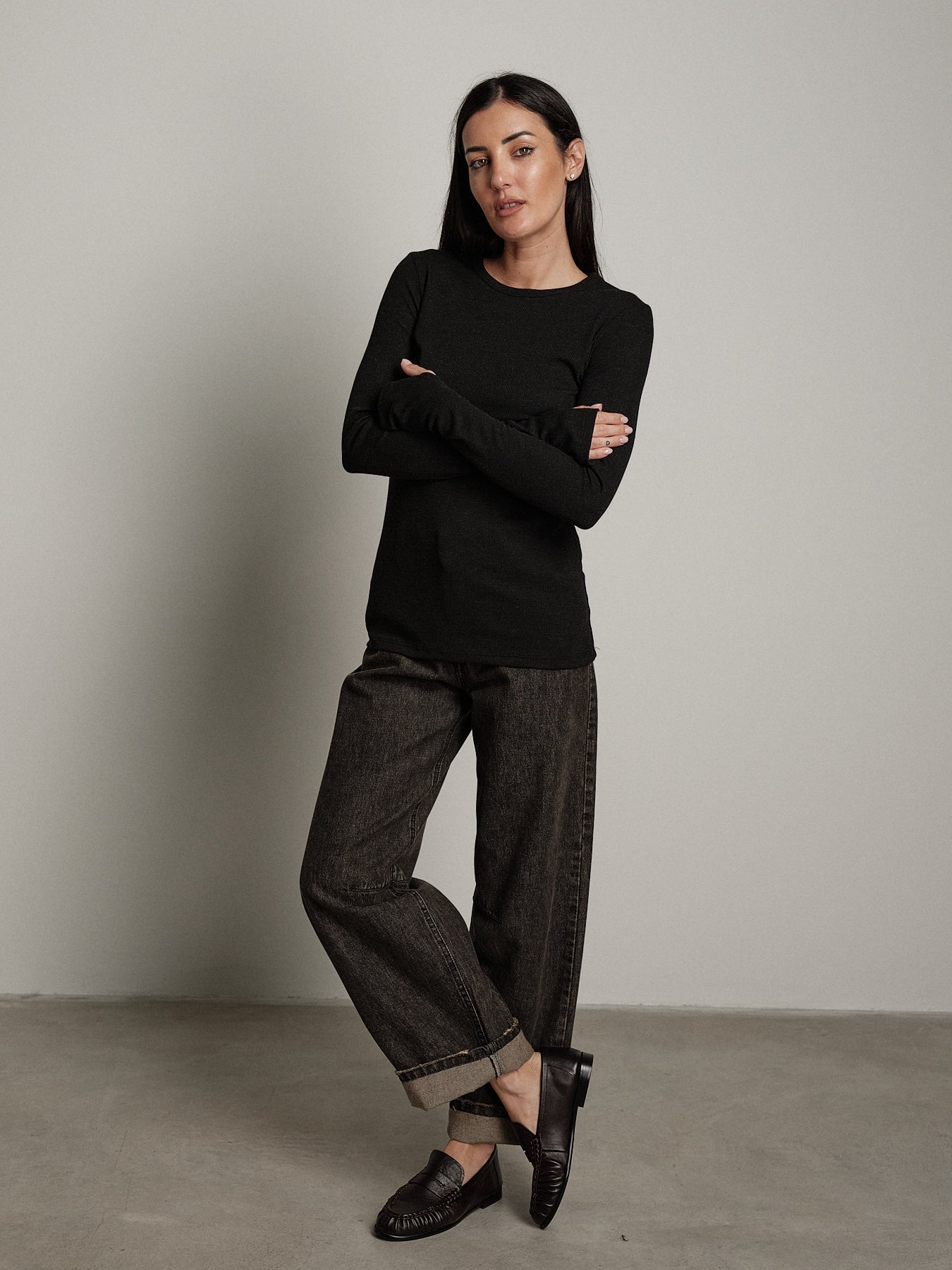 Maglia costina manica lunga manicotto - Antracite