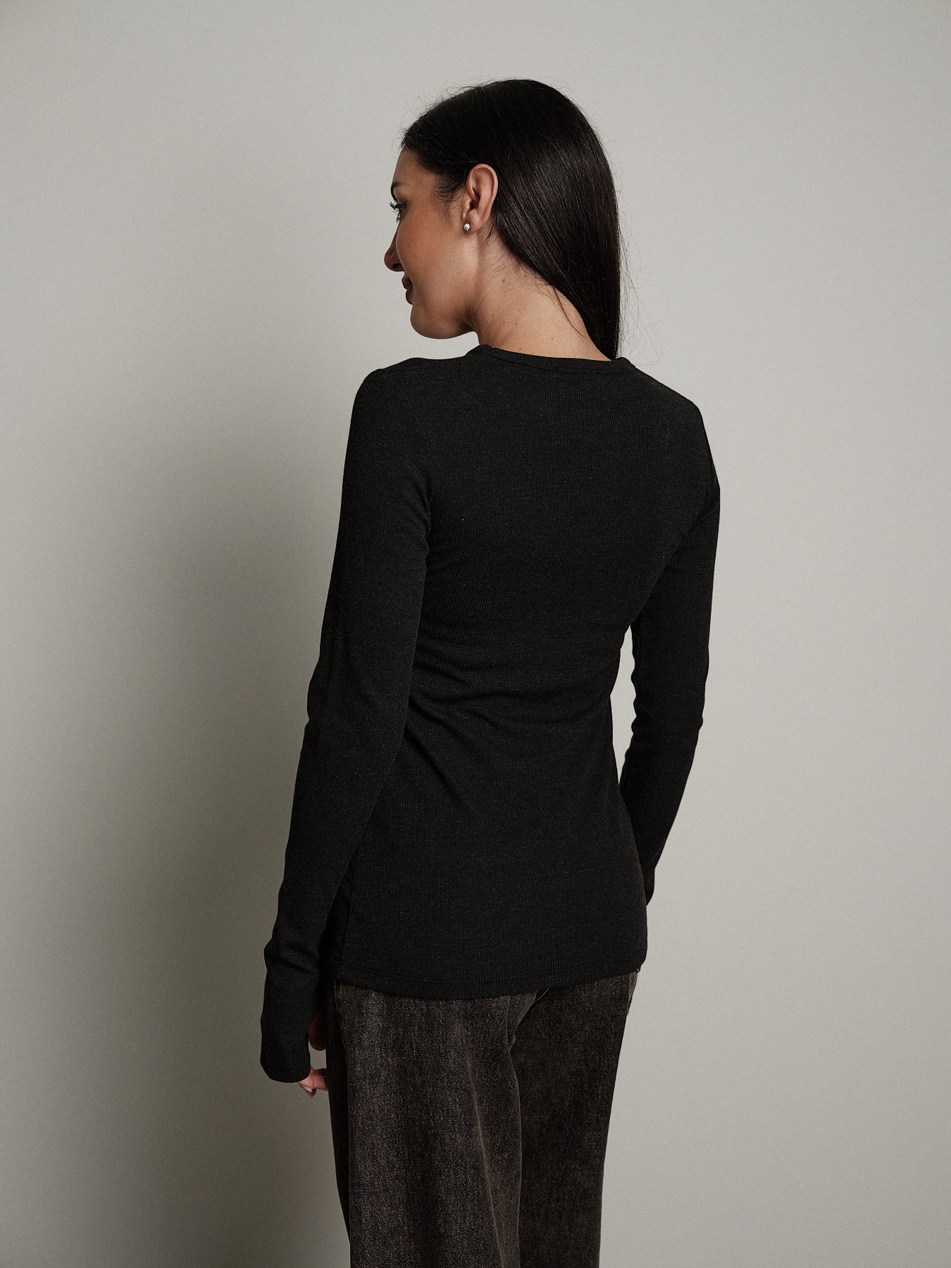Maglia costina manica lunga manicotto - Antracite