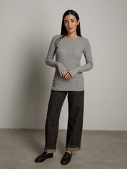 Maglia costina manica lunga manicotto - Grigio perla