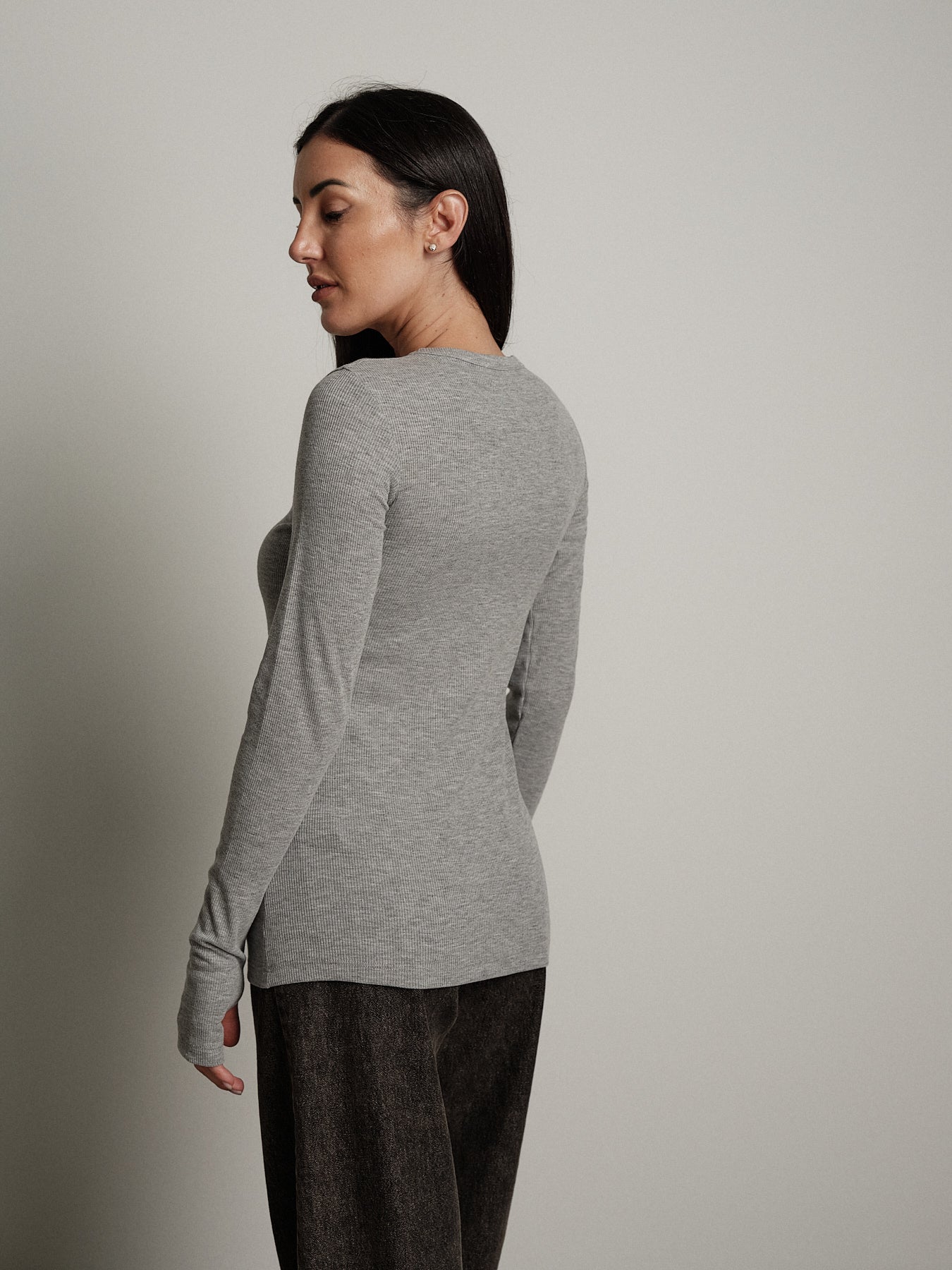 Maglia costina manica lunga manicotto - Grigio perla