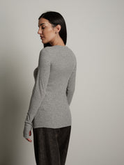 Maglia costina manica lunga manicotto - Grigio perla