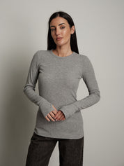 Maglia costina manica lunga manicotto - Grigio perla