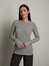 Maglia costina manica lunga manicotto - Grigio perla