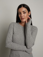 Maglia costina manica lunga manicotto - Grigio perla