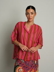 Camicia riga spalla scesa - Fucsia