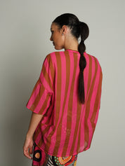 Camicia riga spalla scesa - Fucsia