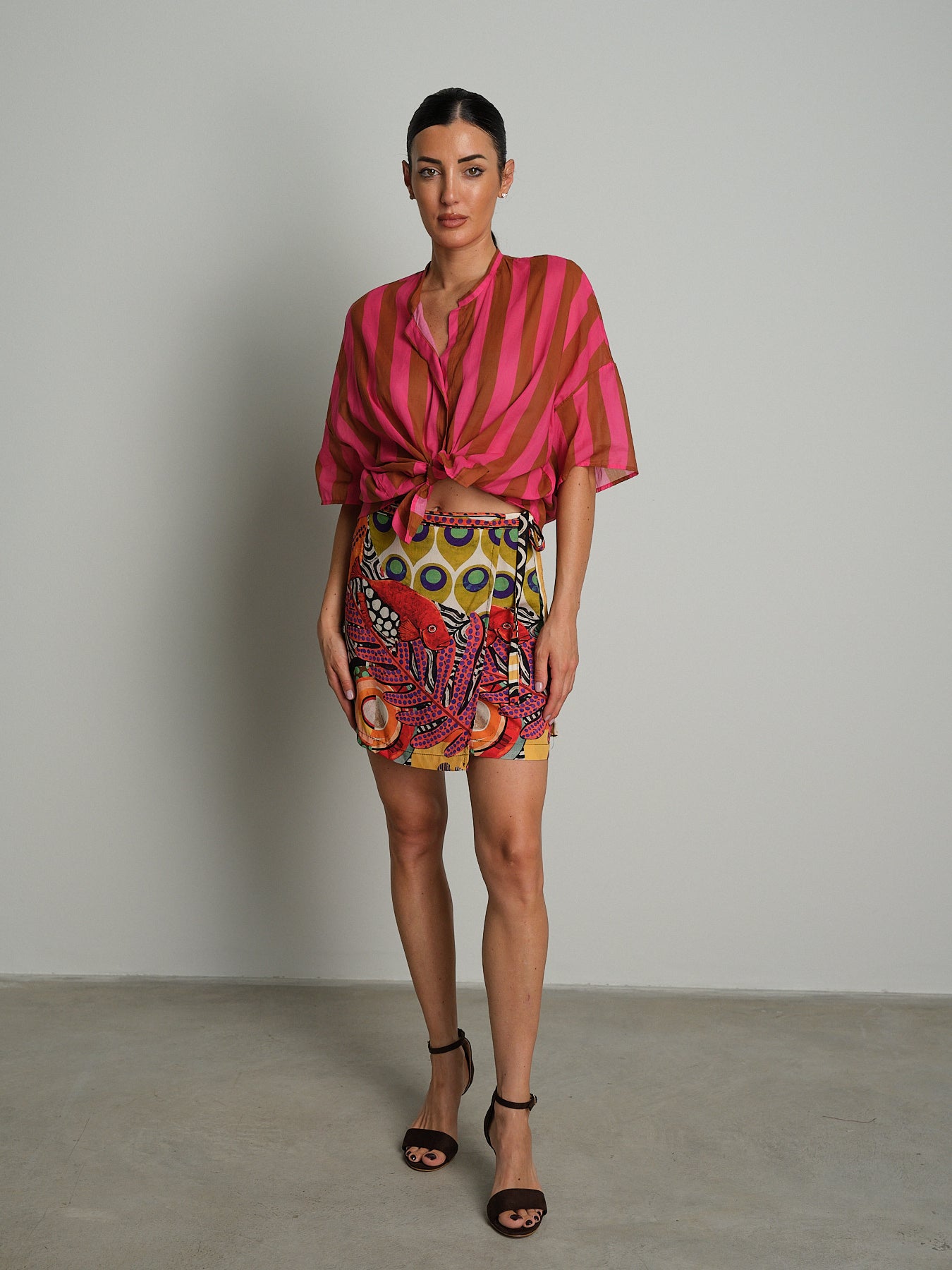 Camicia riga spalla scesa - Fucsia