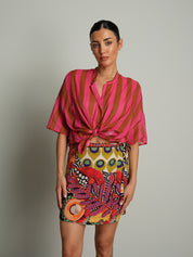 Camicia riga spalla scesa - Fucsia