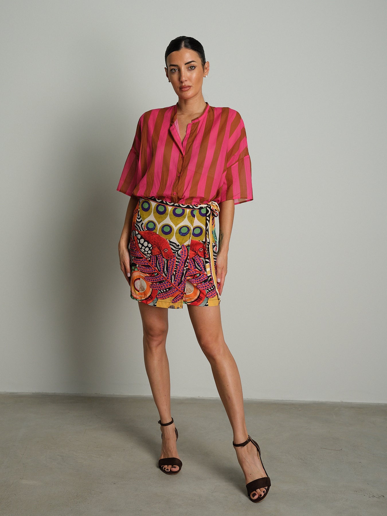 Camicia riga spalla scesa - Fucsia