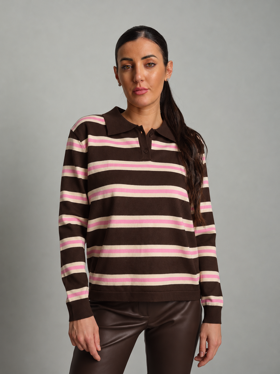 Polo in maglia riga - moro