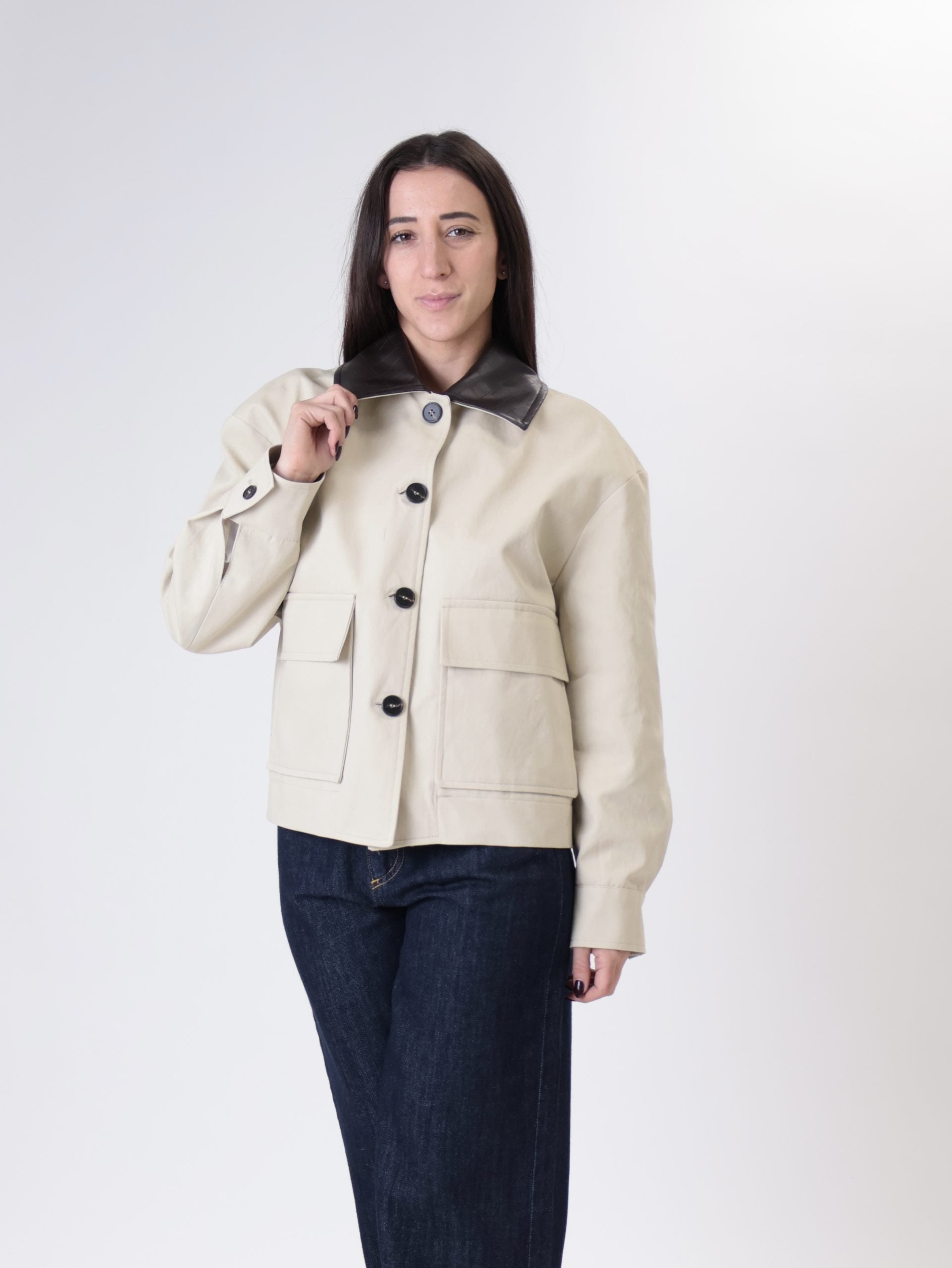 Bomber colletto marrone intrecciato latte