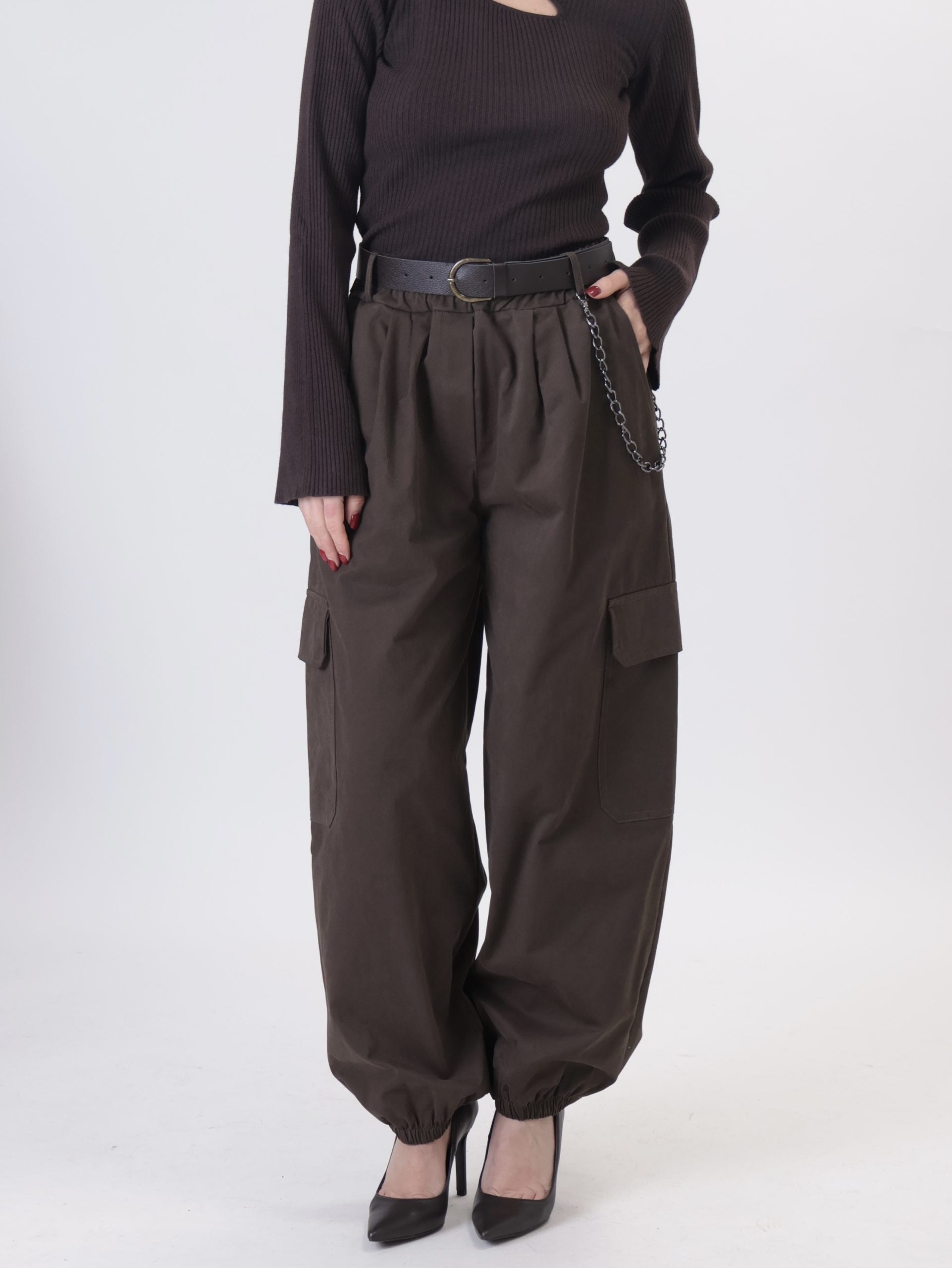 Pantalone Luna cargo con catena moro